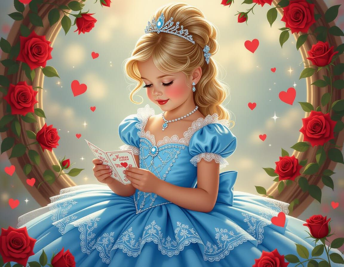 Girl in Blue Gown Creates Valentines in Dreamy Fantasy Style