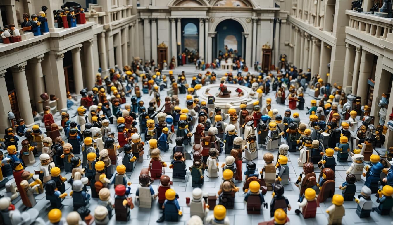 Lego School of Athens in Vaporpunk Style