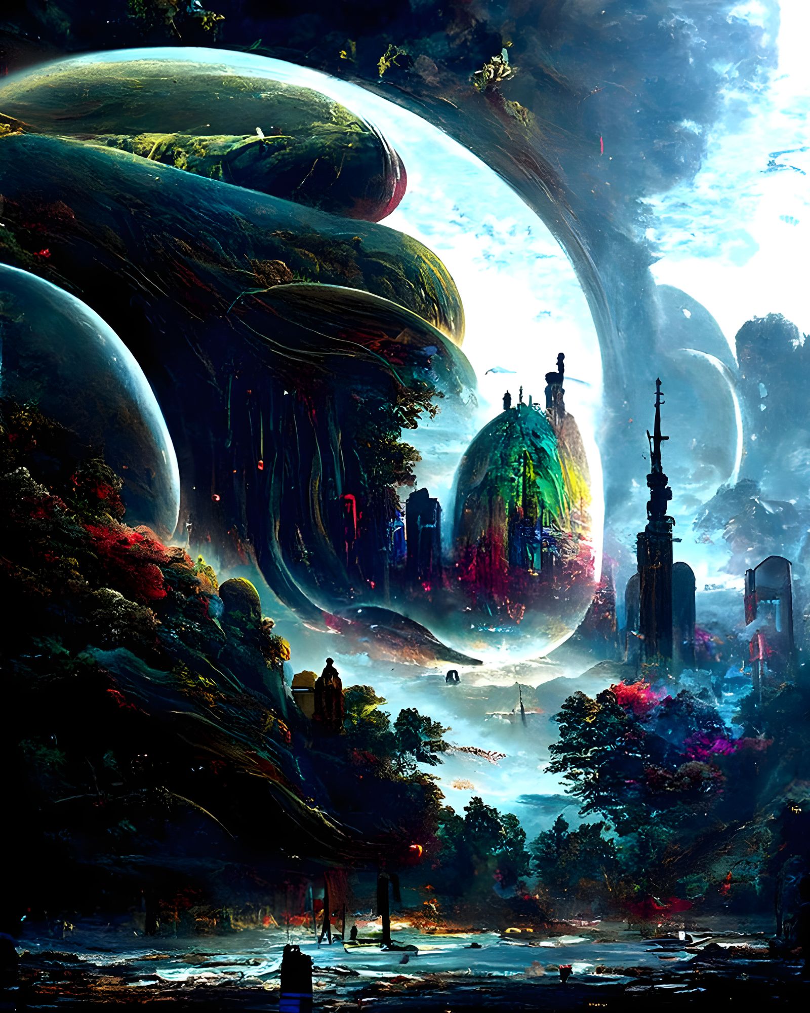 Psychedelic Alien in Cosmic Cityscape
