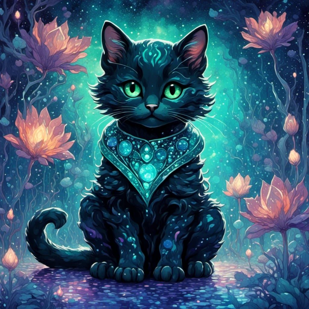 Mystical Cat in Dinosaur Onesie, Shamanic Art