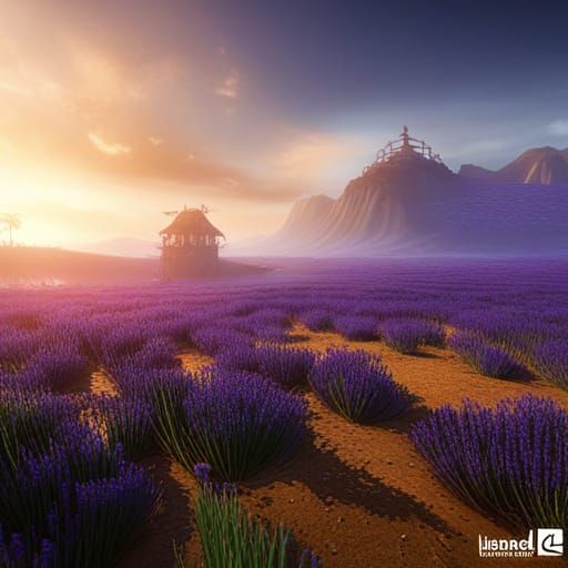 Sun-Drenched Lavender Fields with Bees as Matte Painting