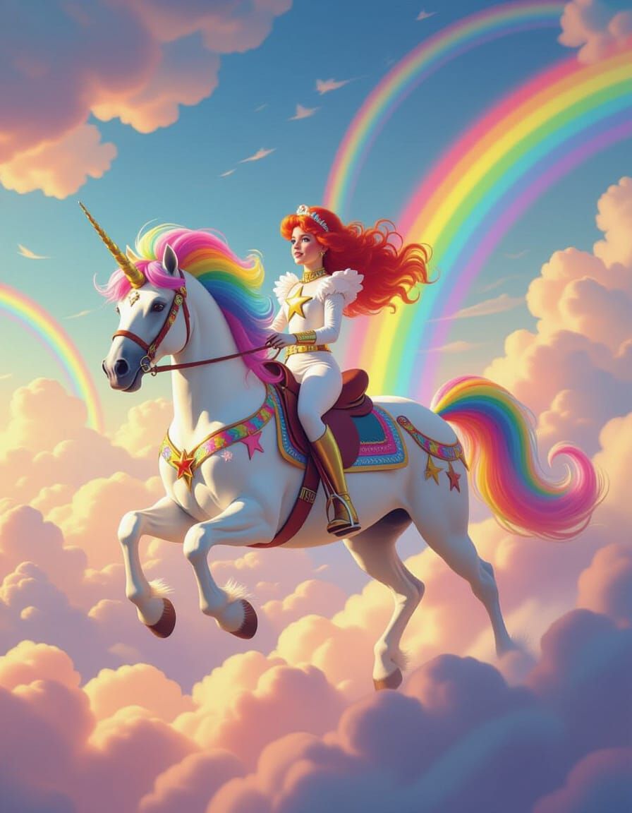 Rainbow Brite and Starlite Fly Through a Rainbow Sky