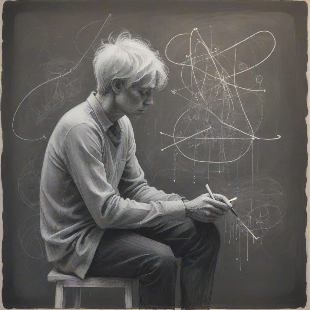 Conceptual Art: Solitary Figure Contemplates Blackboard Equa...