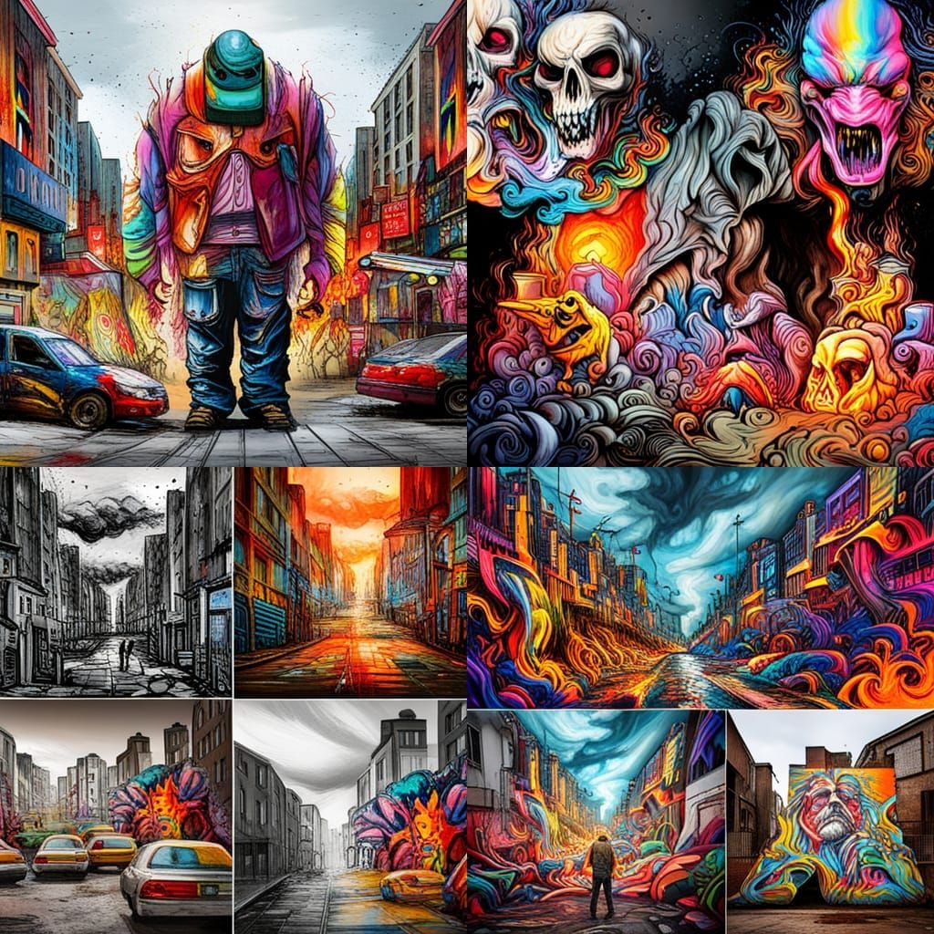 Colorful Apocalyptic Collage in Graffiti Art Style