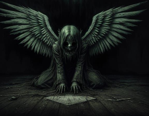 Child's Drawing of Monstrous Angel in Dark Fantasy Style