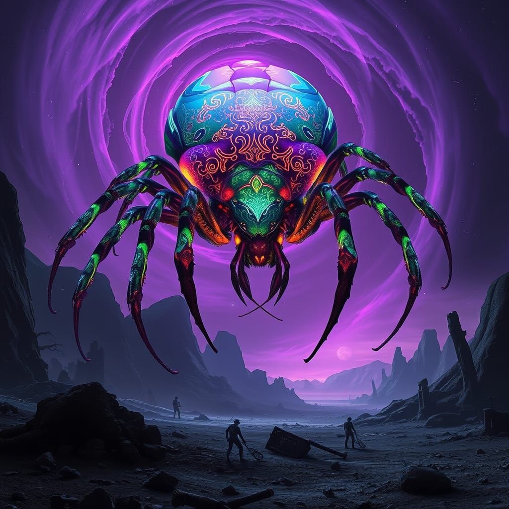 Bioluminescent Alien Arachnid Descends on Alien World