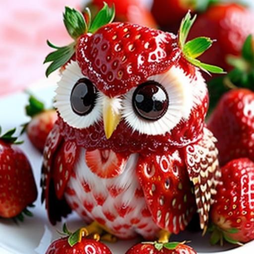 Cute Strawberry Owl in Whimsical Style