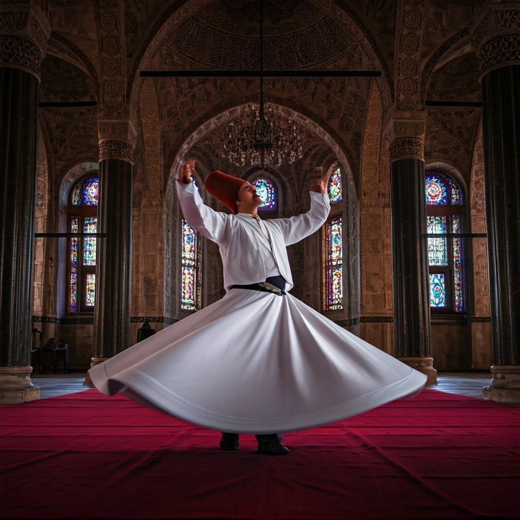Dervish Dancer in a Synthwave Turkish Monastery