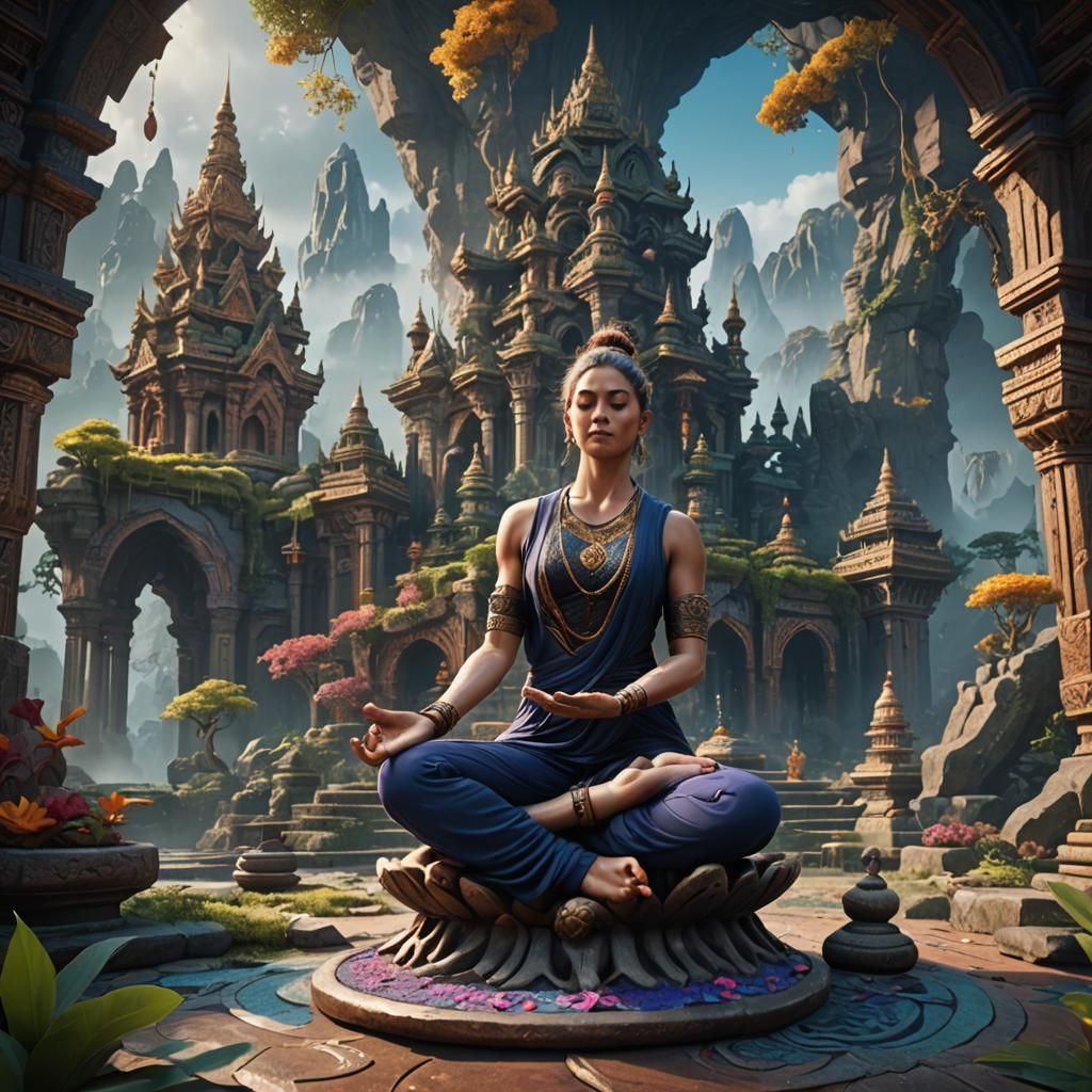 Fantastical Yoga Pose in Detailed Matte Painting