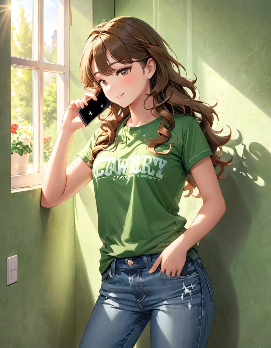 Goddess Leans Against Wall in Sunlit Living Room