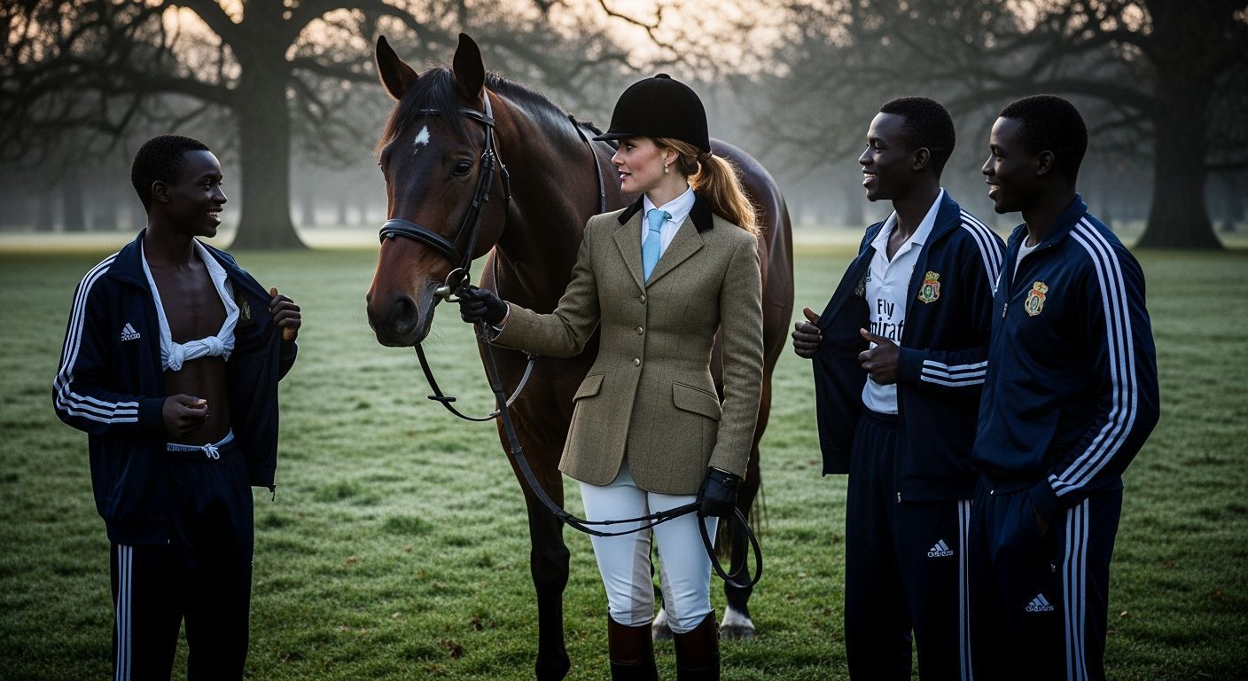 Duchess Encounters Refugees in London Park at Dawn