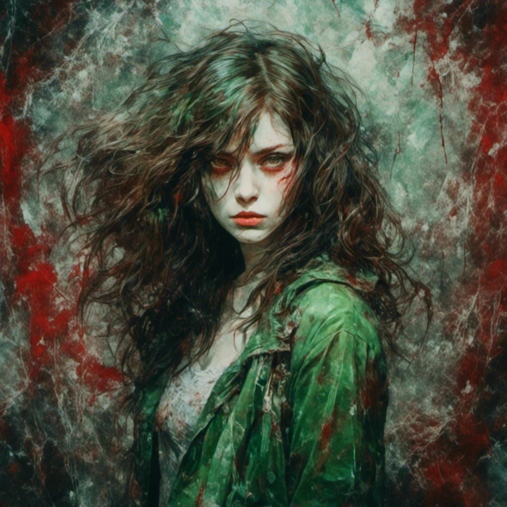 Girl with Wavy Hair in Macabre Style