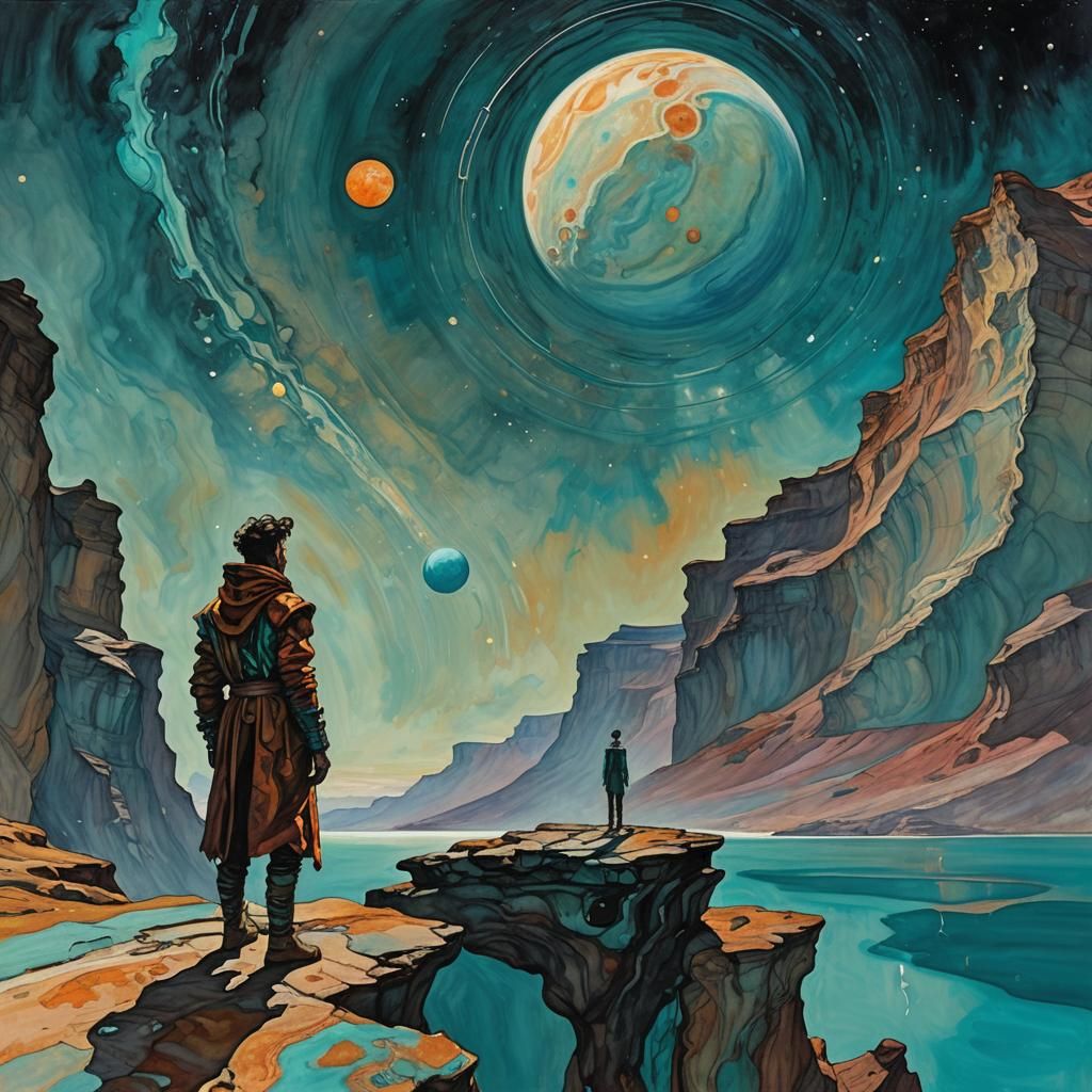 Surreal Saturn Stargazer in Expressionist Style