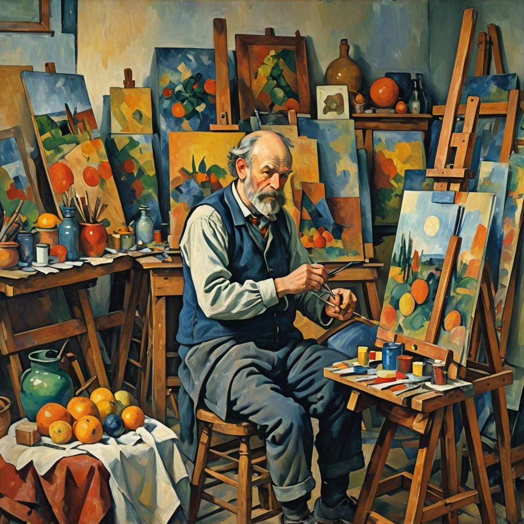 Artist Painting Still Life in Post-Impressionist Style