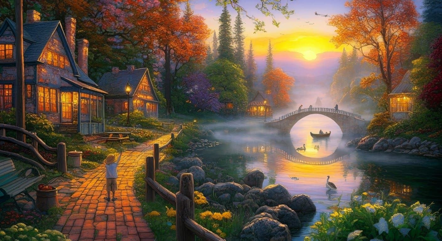 Ethereal Fantasy Landscape at Golden Hour