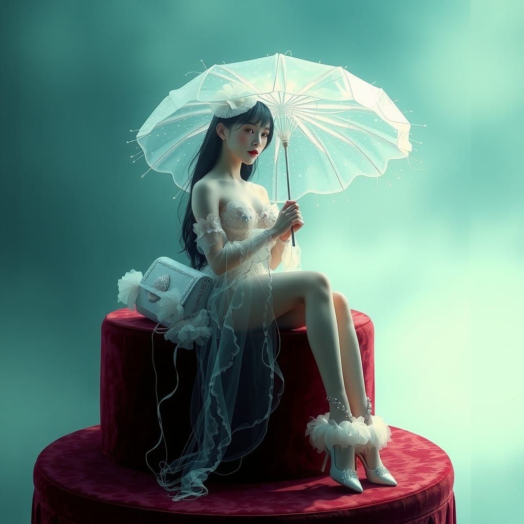 Woman in Jellyfish Ensemble with Luminous Umbrella