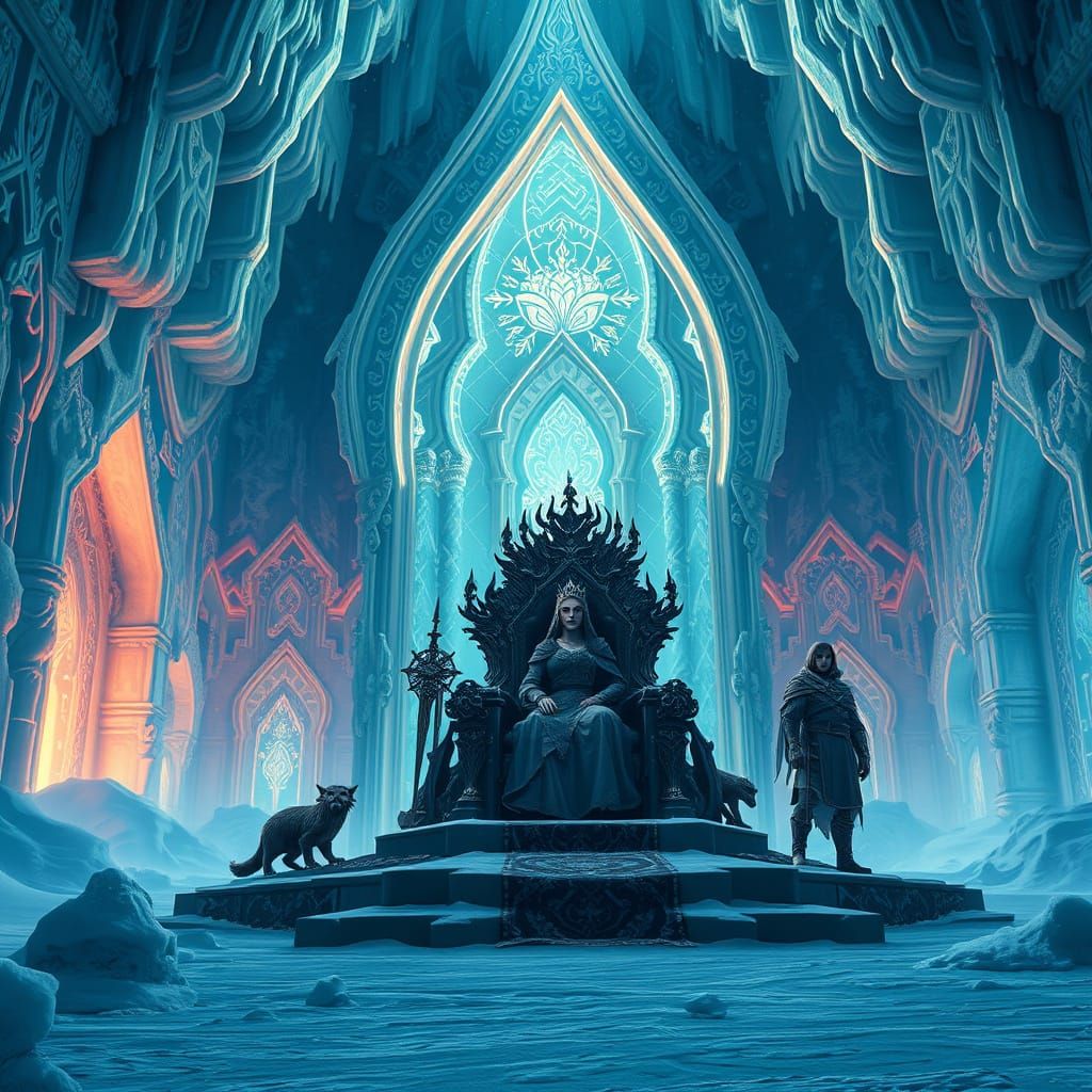 Arctic Ice Palace: Dark Fantasy Queen on Throne