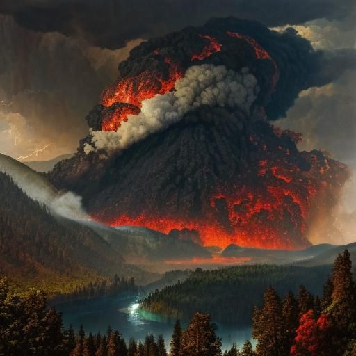 Volcanic Eruption in Toile de Jouy Landscape
