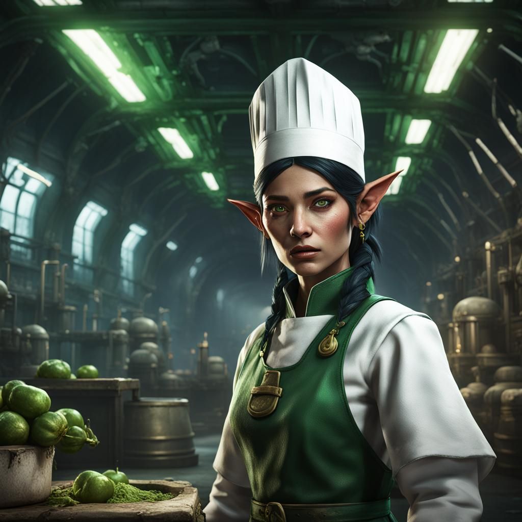 Fantasy Elf Chef in Underground Lab, Digital Art