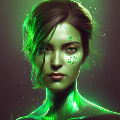 Green Slime Woman Portrait in Hyperdetailed Style