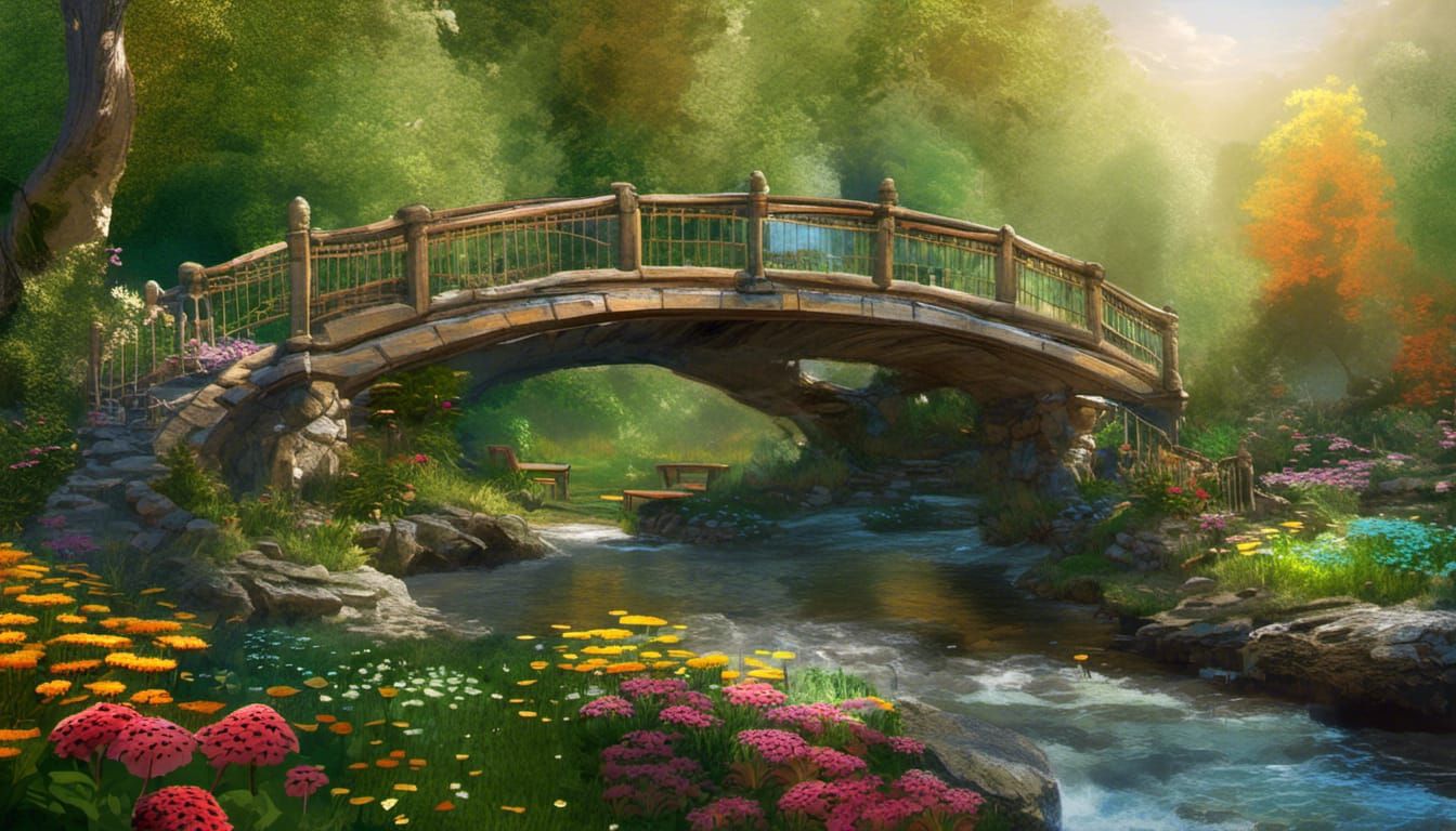 Photorealistic Treehouse with Flowers and Bridge in 8K