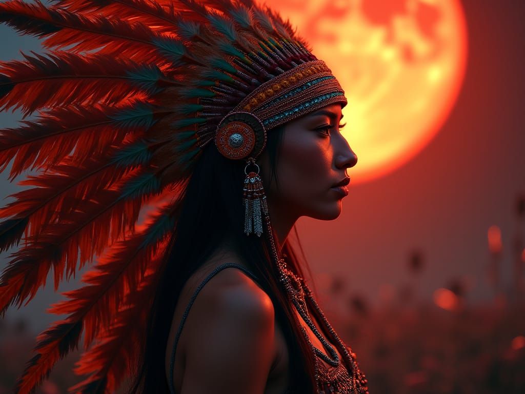 Native American Woman Performs Ancient Rain Dance Under Bloo...