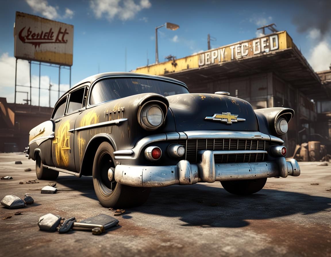 Post-Apocalyptic Hot Rod in 3D Game Cinematic Style