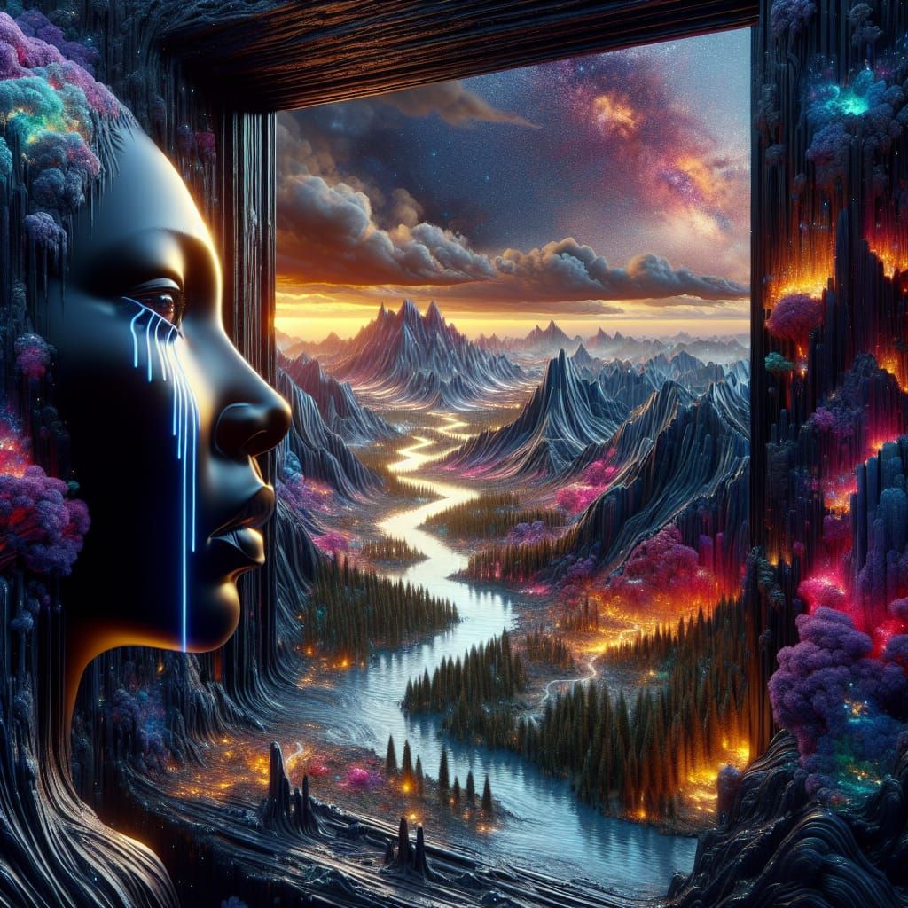 Surreal Rivers of Sorrow: A Digital Illustration