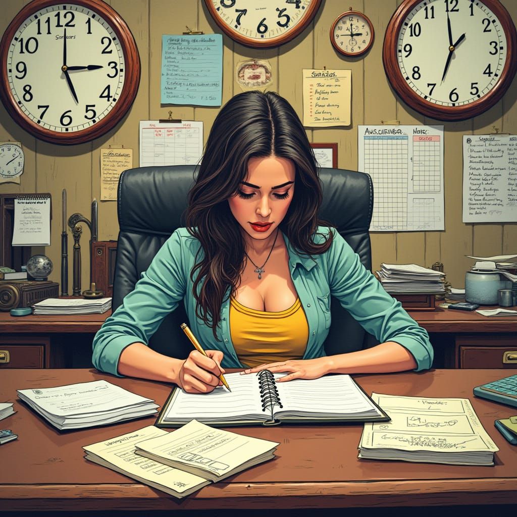 Woman Overwhelmed by Time, in Comic Book Style