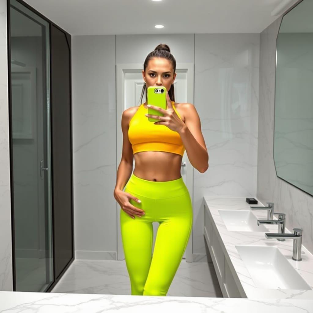 Supermodel Selfie in Mustard Yellow and Lime Green