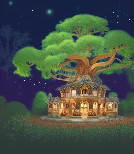 Enchanted Tree Palace in Magical Forest: Photorealistic View