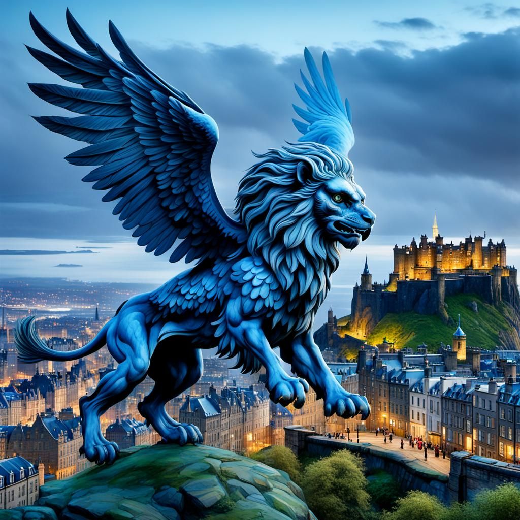 Blue Gryphon Soaring Over Edinburgh
