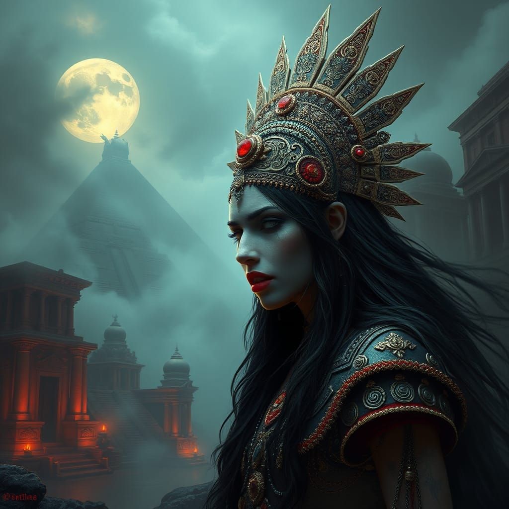 Aztec Vampire Queen in Dreamlike Landscape
