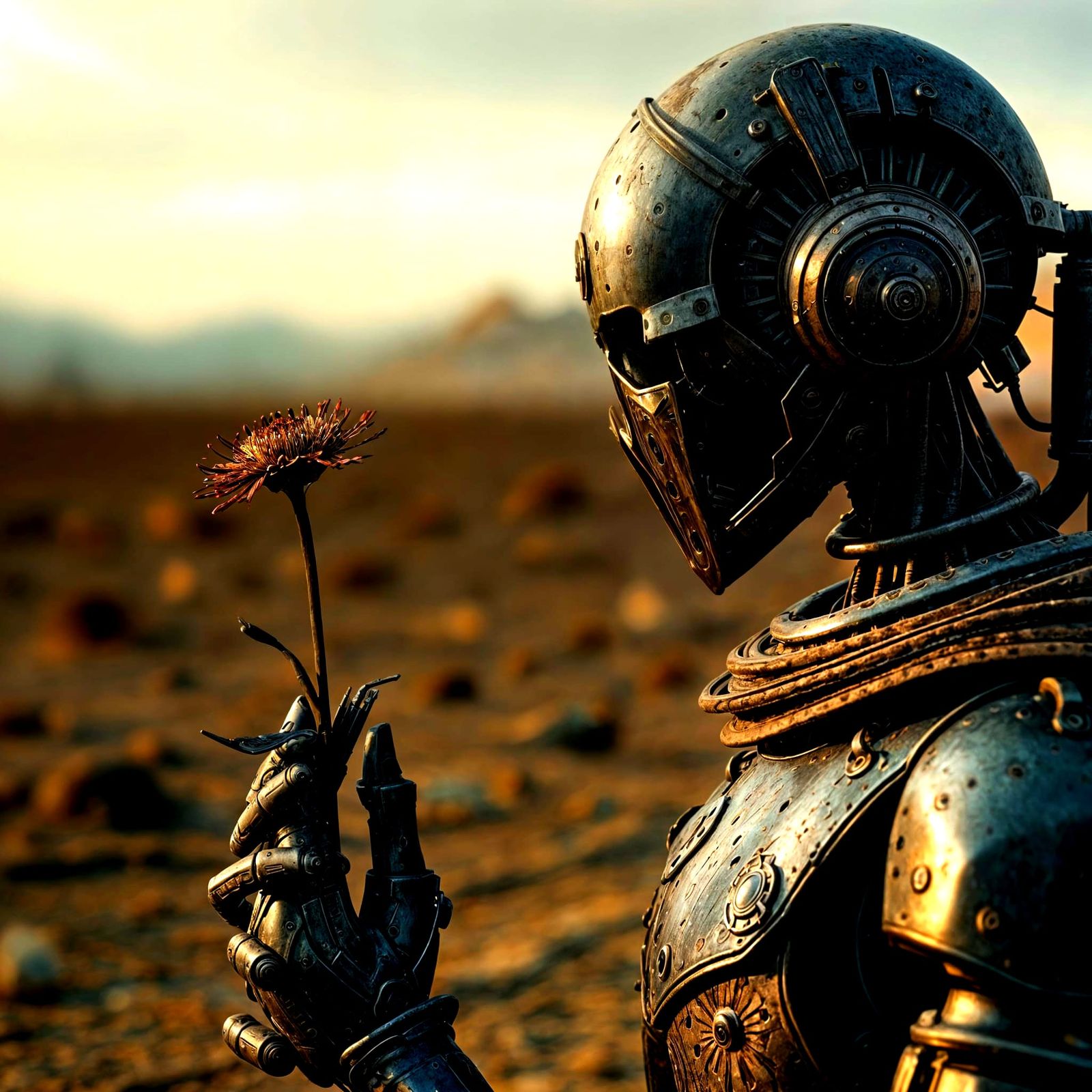 Melancholic Robot Contemplates a Wilting Flower