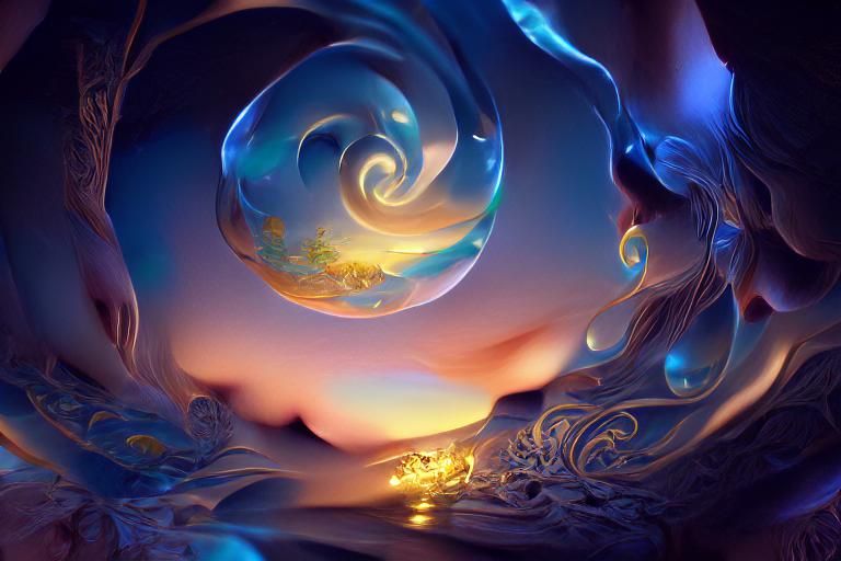 Magical Obsidian Water World in Rococo Style