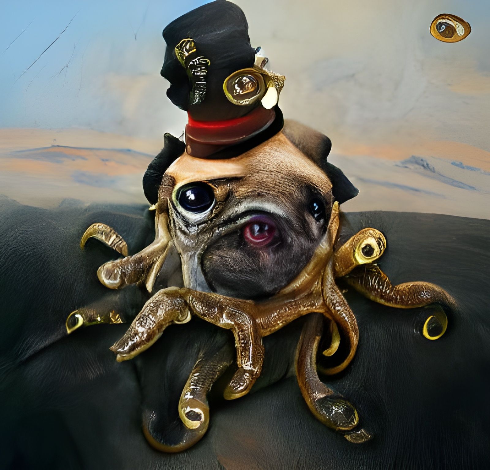 Steampunk Octopug Oil Painting