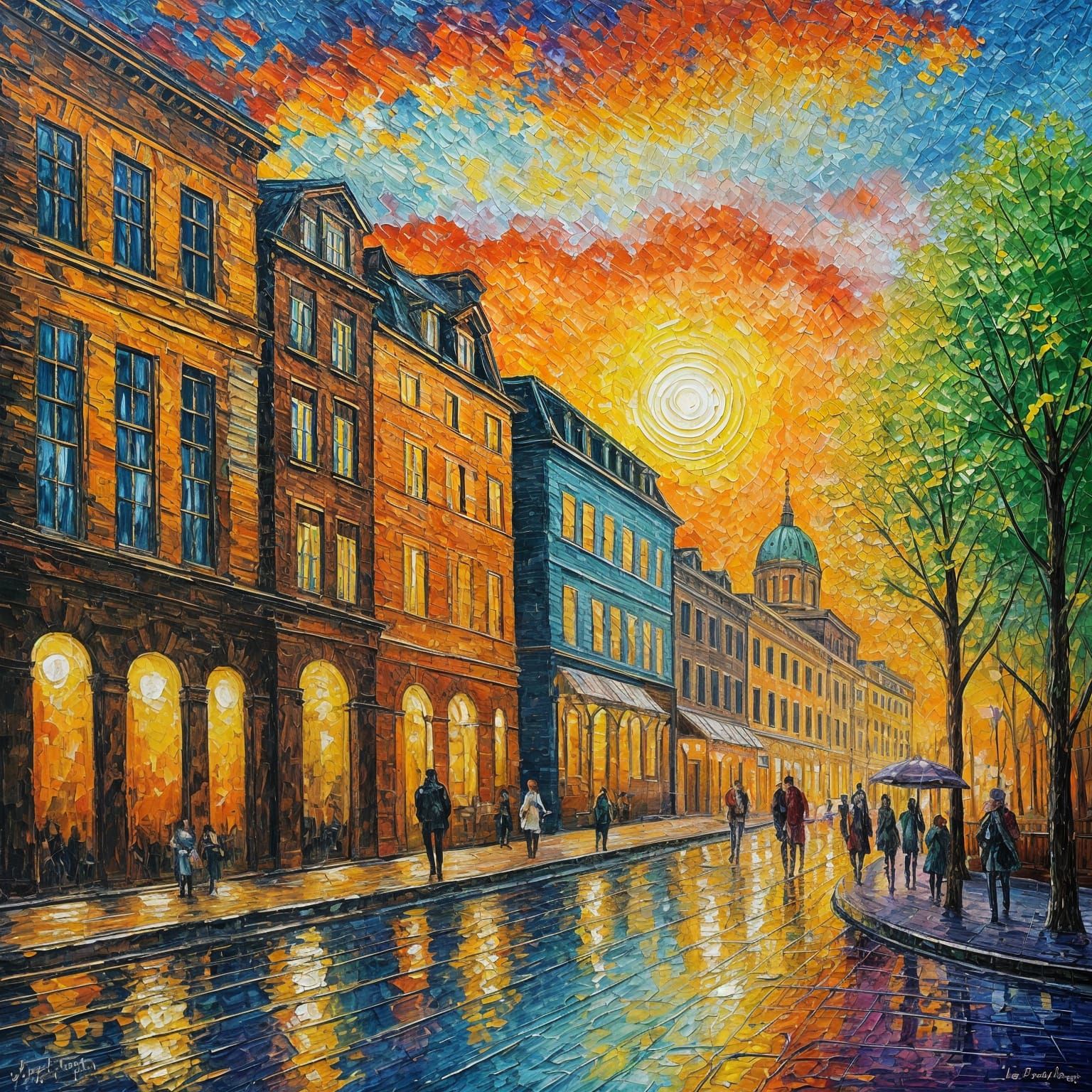 Romantic Berlin Sunrise in Expressionist Style