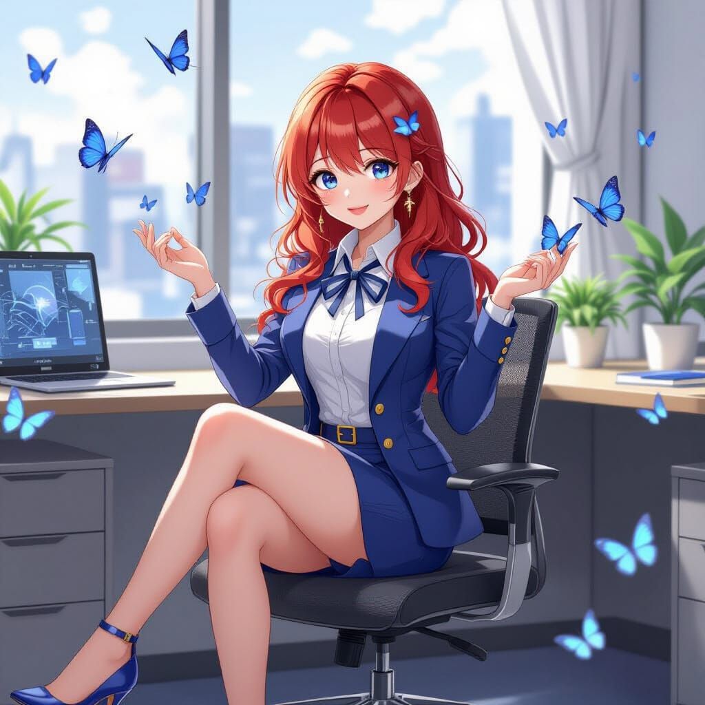 Anime Social Butterfly in Office Setting