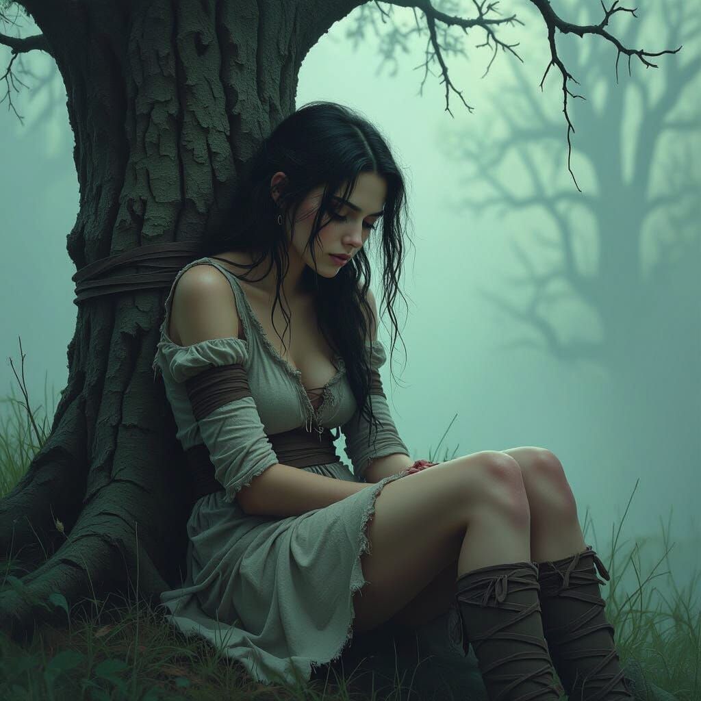 Distressed Woman in Dark Surrealist Digital Art