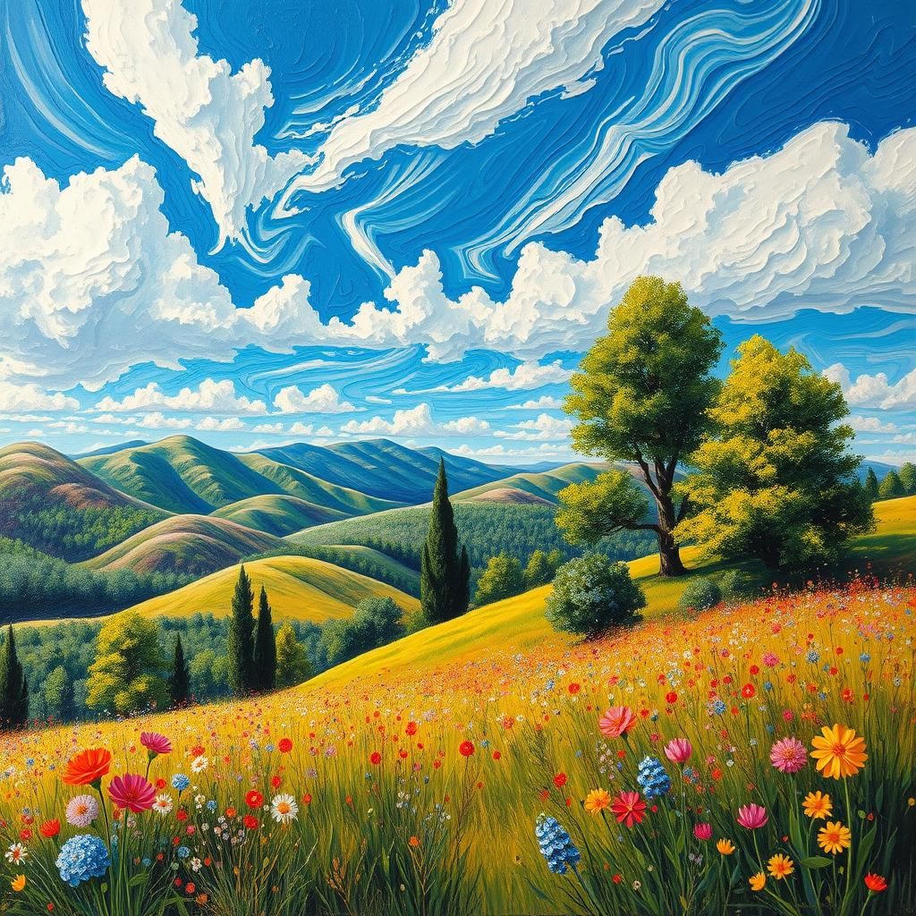Fantasy Spring Landscape in Expressive Oil and Water Paintin...