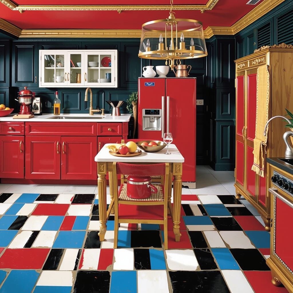 Modern Kitchen in Red, Gold and Black