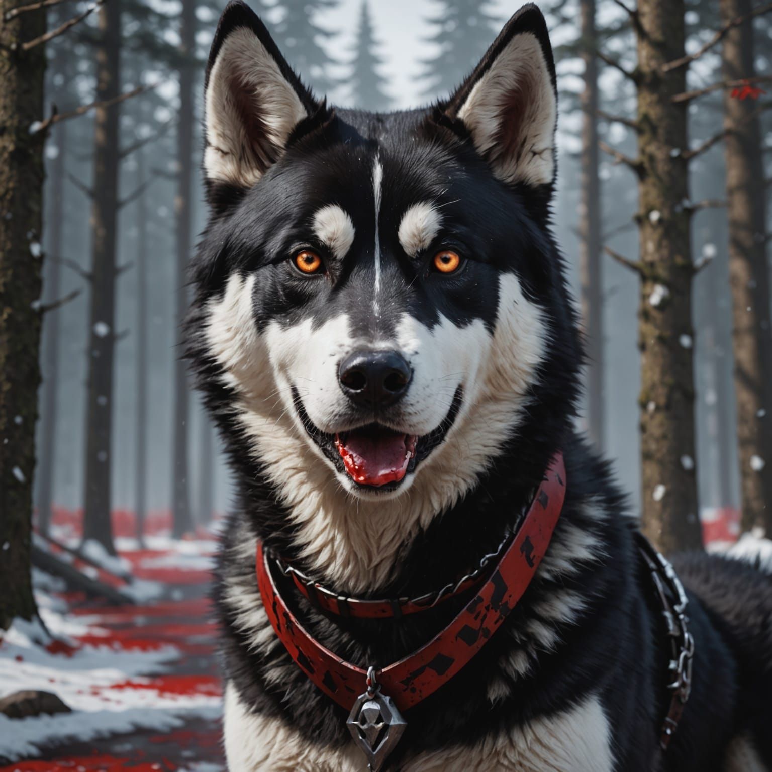 Black Husky with Scarred Eye and Blood