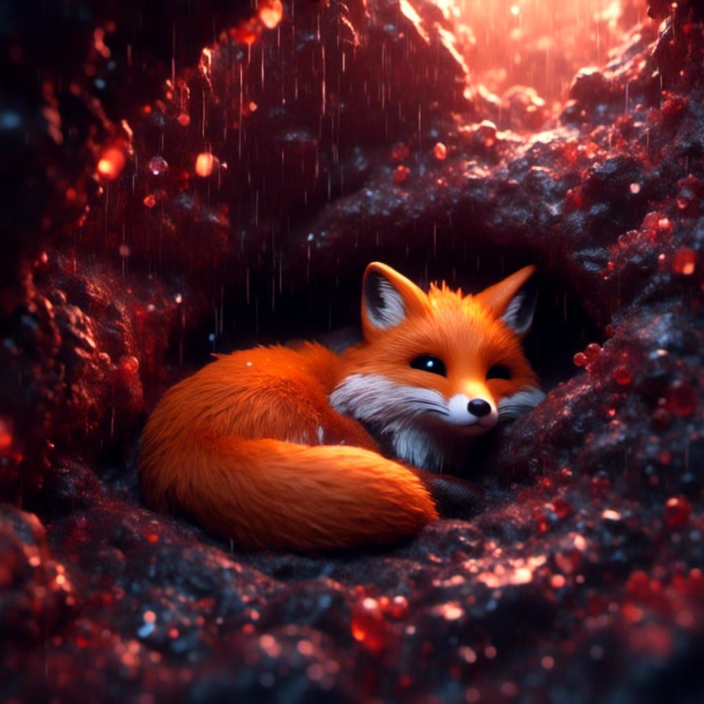 Cute Fox and Mouse Sleeping Peacefully in Cave