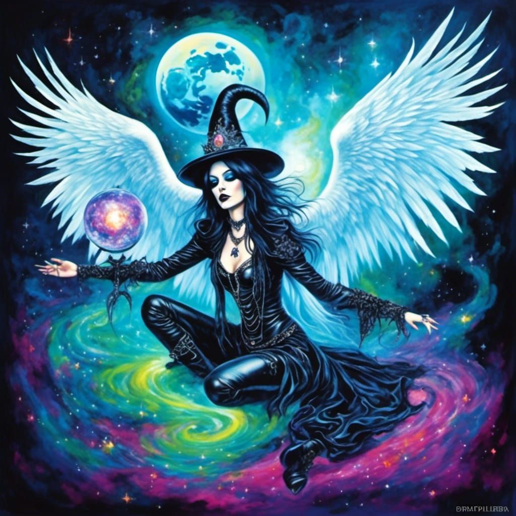 Cosmic Goth Love Witch in Psychedelic Style