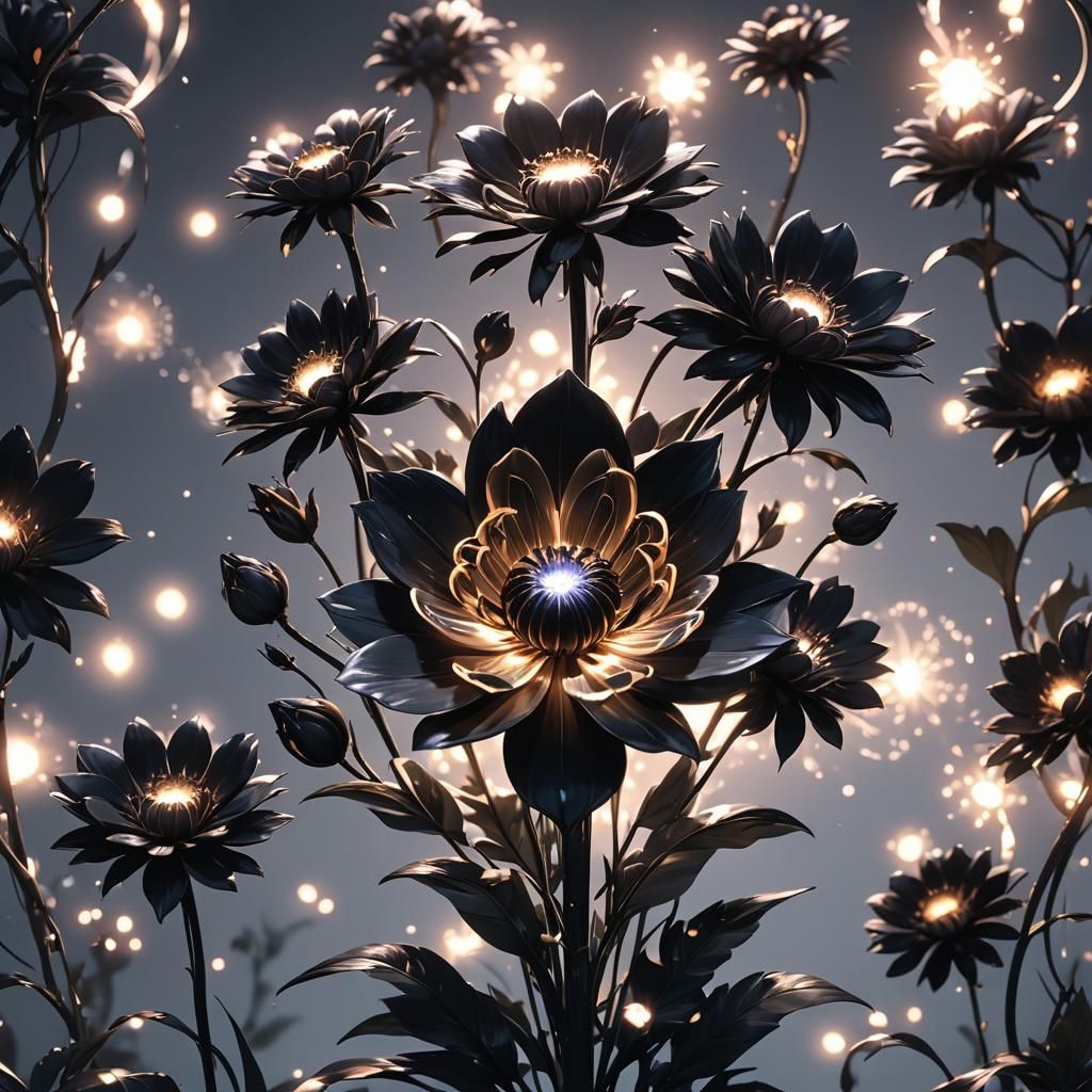 Glowing Magical Black Flower, 3D Anime Art