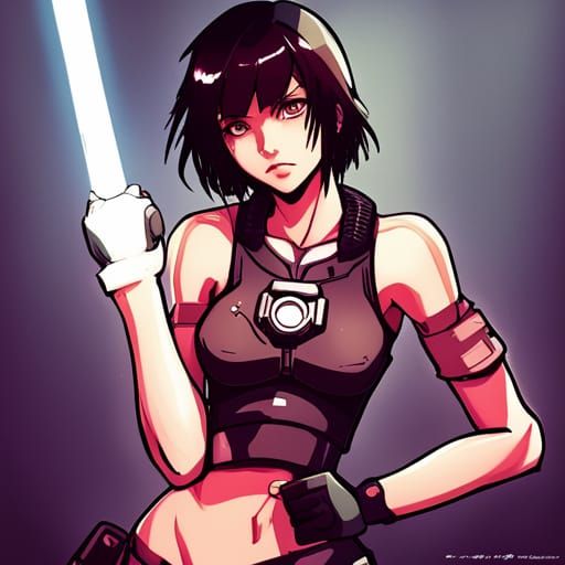 Cyberpunk Neon Girl in Anime Style