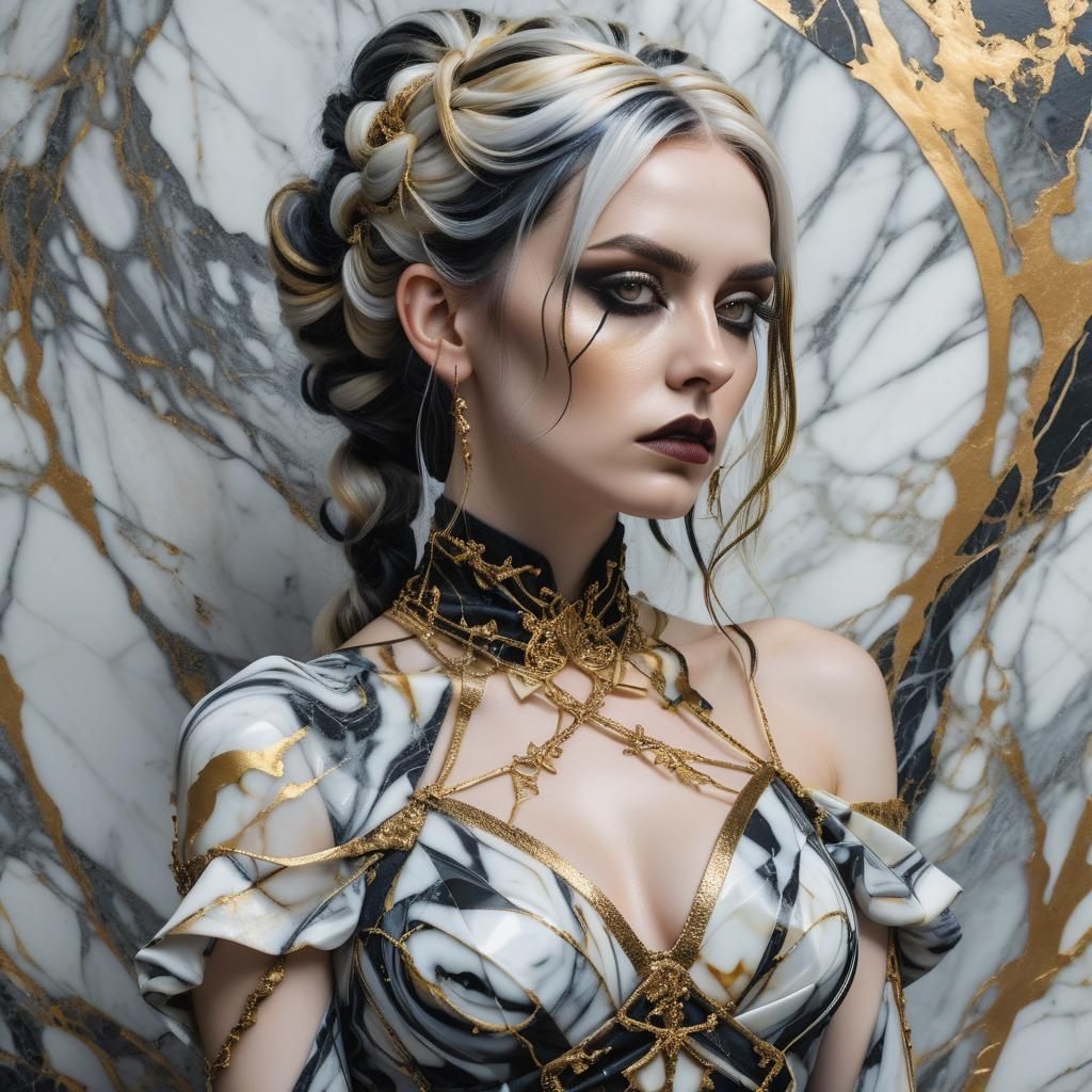 Gothic Woman Portrait with Marble Fusion
