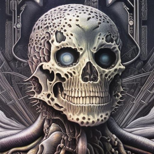 Cosmic Biopunk Zombie Portrait in Stipple Oil