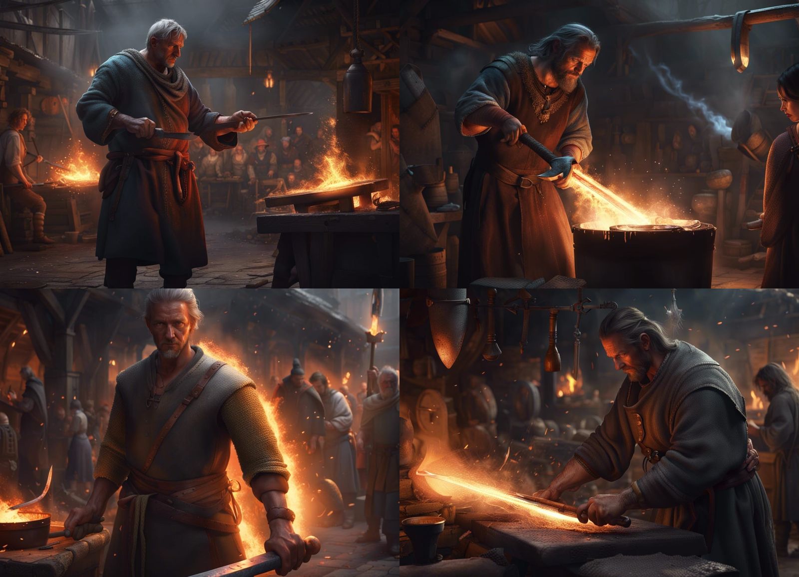 Blacksmith Forging Sword in Medieval Market