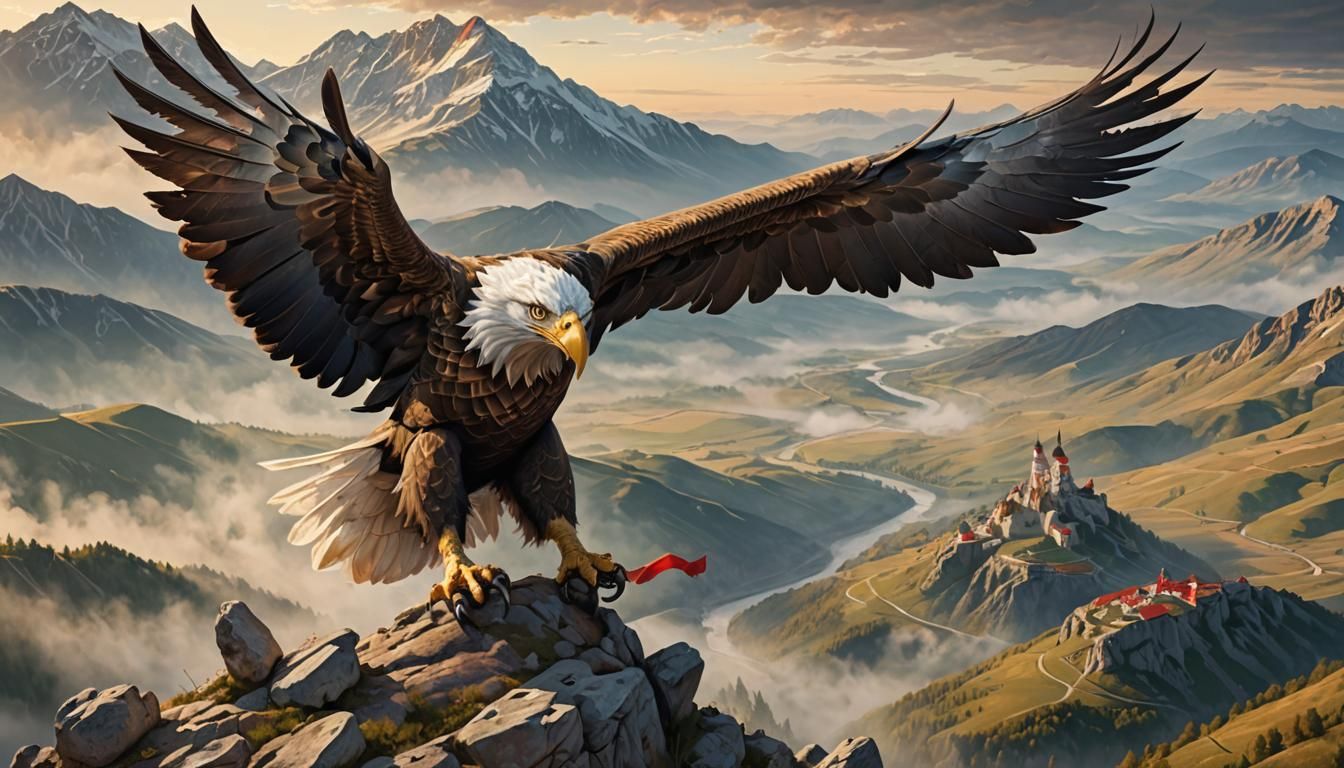 Hungarian Eagle Holding Flag in Baroque Style